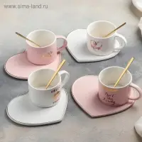 Чайная пара керамическая с ложкой «Поцелуй», 2 предмета: кружка 200 мл, тарелка 15,5×13,5 см, цвет МИКС Чайная пара керамическая с ложкой «Поцелуй», 2 предмета: кружка 200 мл, тарелка 15,5×13,5 см, цвет МИКС