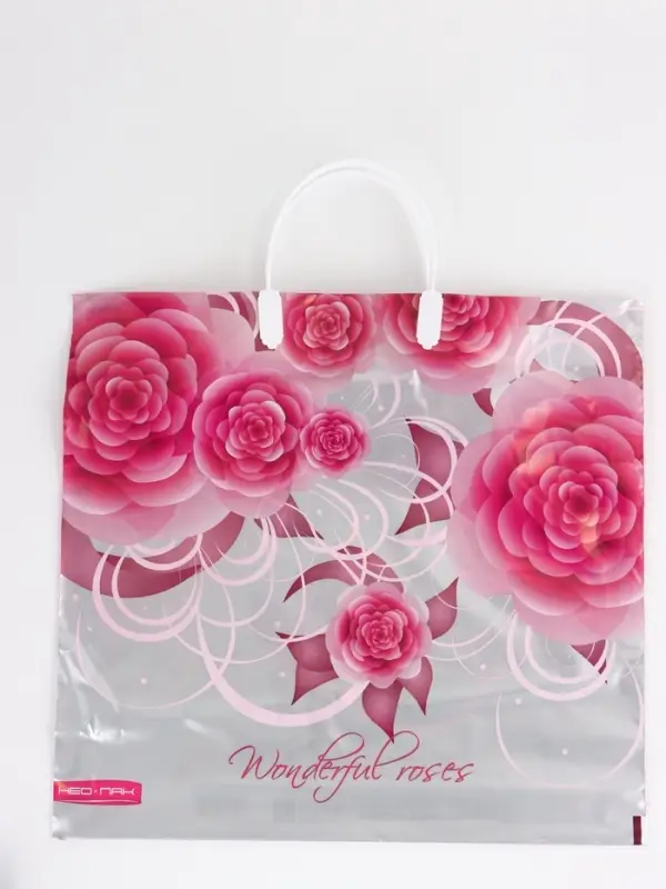 Пакет Пакет "Роза на серебре, полиэтиленовый, пластиковая ручка 37х35 см 90 мкм