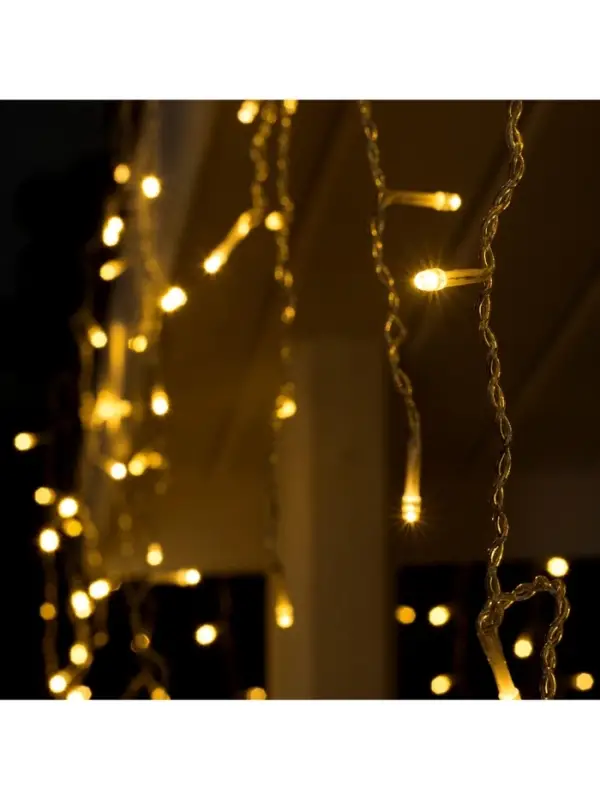 Гирлянда &laquo;Бахрома&raquo; 3&times;0.6 м, IP44, УМС, прозрачная нить, 160 LED, свечение тёплое белое, 220 В