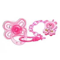 Соска - пустышка с держателем &laquo;Бабочка&raquo;, SL, КЛ +6 мес., с колпачком, розовая