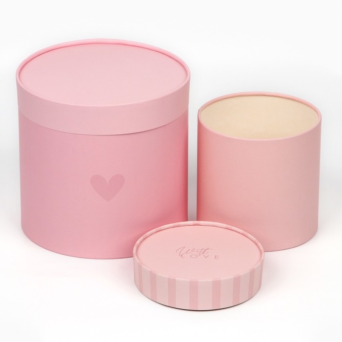 Набор круглых коробок 10 в 1, упаковка подарочная, «With love», 10 х 10 - 23,5 х 23,5 см