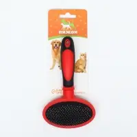 Пуходёрка, средняя, 9.5&times;16 см, мягкая, с закруглёнными зубьями, пластик, красная