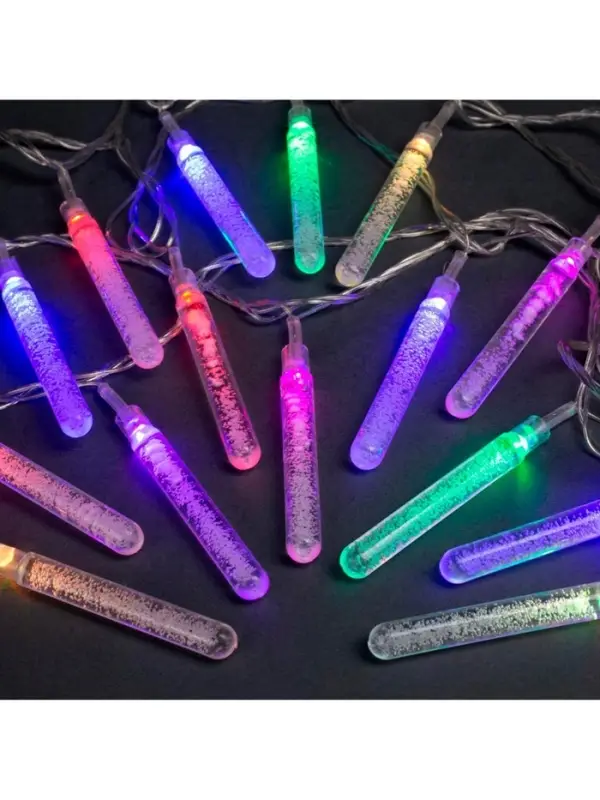 Гирлянда &laquo;Нить&raquo; 5 м с насадками &laquo;Сосульки с пузырьками&raquo;, IP20, прозрачная нить, 20 LED, свечение мульти (RG/RB), мигание, 220 В