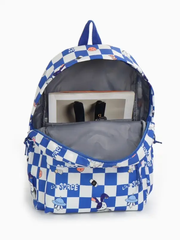 Рюкзак школьный на молнии, с карманами, в клетку, 28&times;11.5&times;40 см, синий