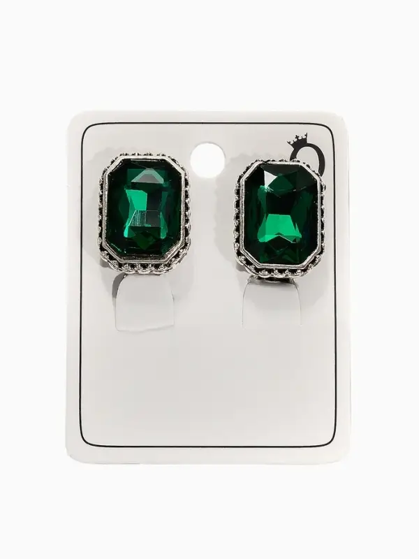 Клипсы Клипсы "Винтаж" прямоугольник грань, цвет изумрудный в чернёном серебре