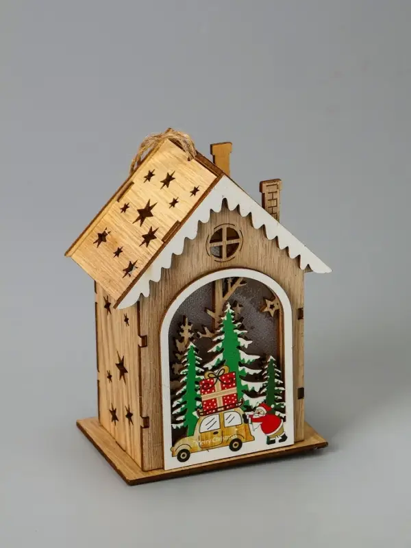 Ёлочная игрушка &laquo;Домик с Дедом Морозом и машиной&raquo;, 8.2&times;4.2&times;7.3 см, от батареек, свечение тёплое белое