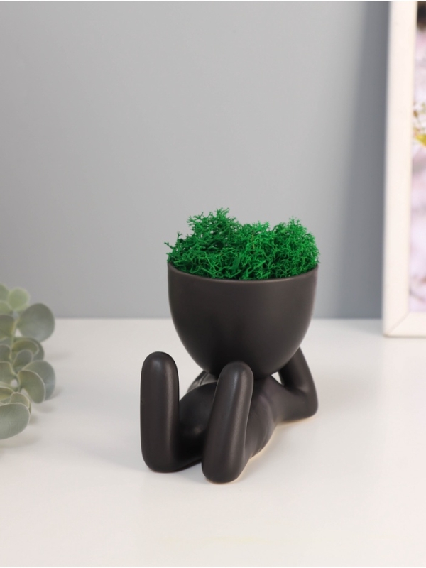Кашпо керамика  Кашпо керамика "Мистер Грин на лайте" 8,5*7*12 см черный