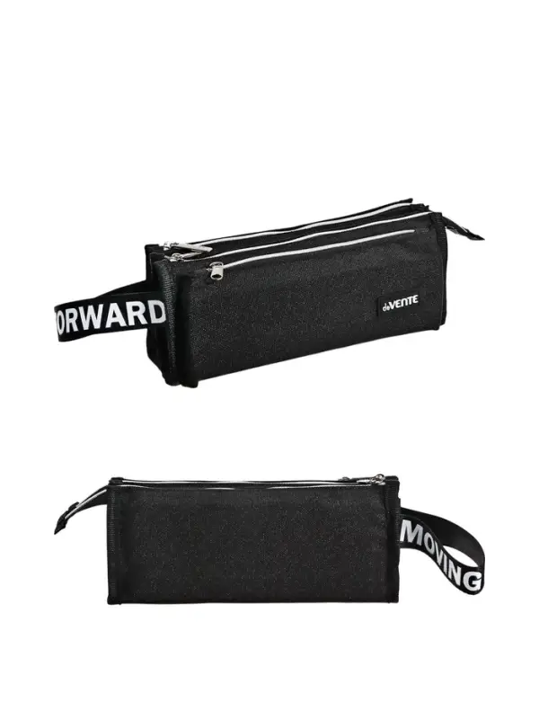 Пенал мягкий, 2 отделения и наружный карман 100&times;210&times;75 мм, объёмный, deVENTE Moving Forward. Black, с ручкой, вставки из экокожи