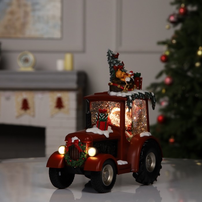Фигура светодиодная «Праздничный трактор», 25х13х21 см, музыка, батарейки ААх3 (не в комплекте), USB, свечение тёплое белое Фигура светодиодная «Праздничный трактор», 25х13х21 см, музыка, батарейки ААх3 (не в комплекте), USB, свечение тёплое белое