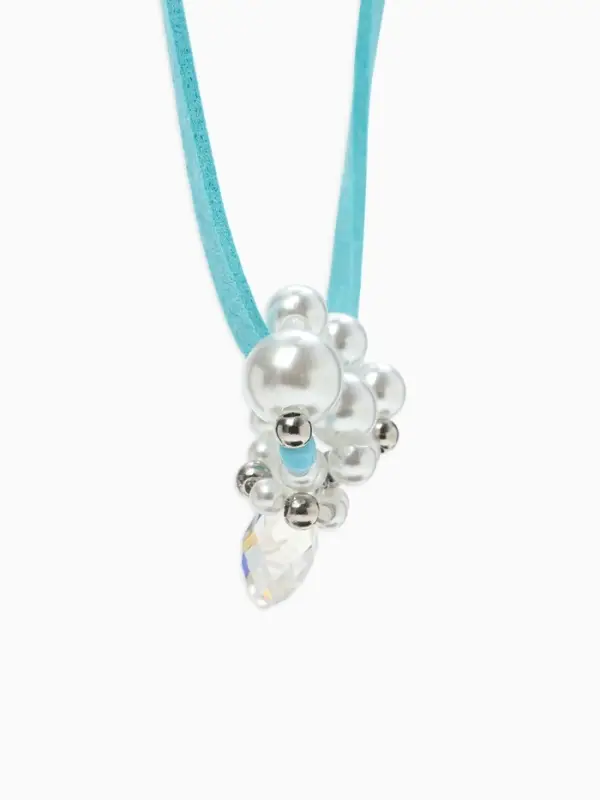 Чокер на шнурке с подвеской &laquo;Жемчуг с кристаллом&raquo;, L=150 см, белый, голубой в серебре