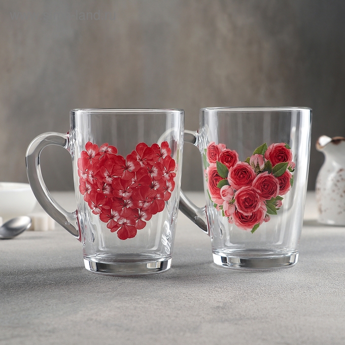 Кружка стеклянная «Цветочное сердце», 300 мл, рисунок МИКС Кружка стеклянная «Цветочное сердце», 300 мл, рисунок МИКС