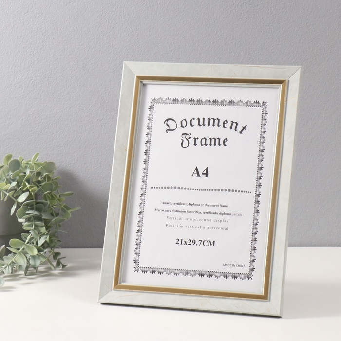 Фоторамка пластик формат А4 Фоторамка пластик формат А4 "Вайолетт" светло-серая с золотой полосой 1,5х25,4х34 см