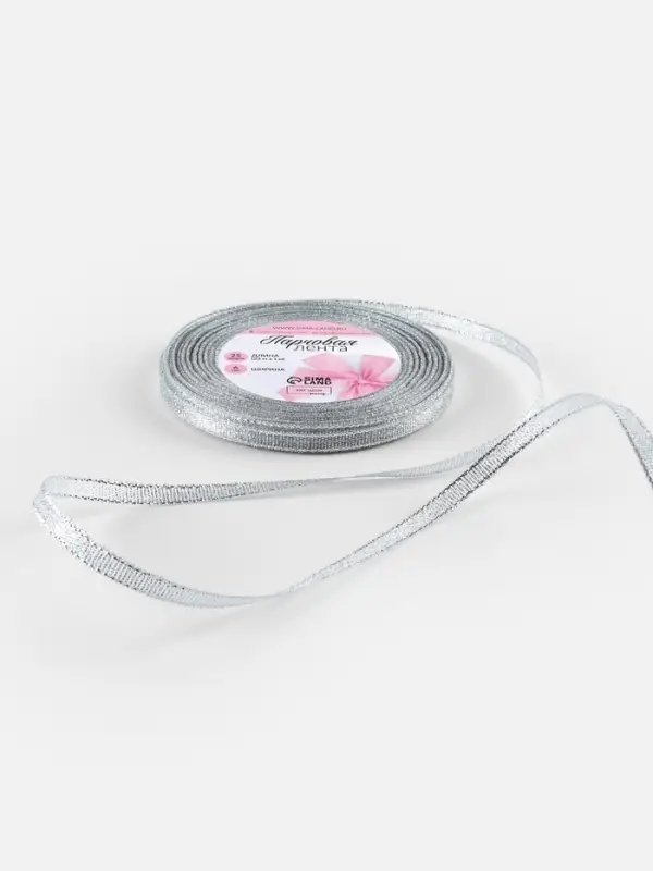 Лента парчовая, 6 мм, 23&plusmn;1 м, цвет серебряный