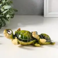 Сувенир полистоун лак "Черепаха с черепашонком" зелёный 15,8х11,8х5 см