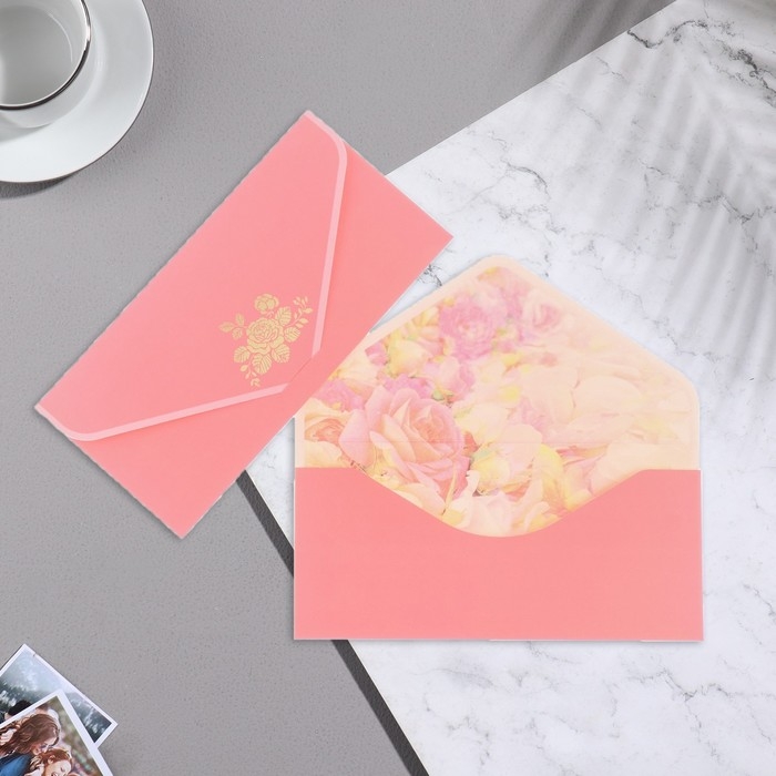 Конверт для денег &laquo;Роза&raquo; коралловый, бархат, тиснение, 19&times;9 см