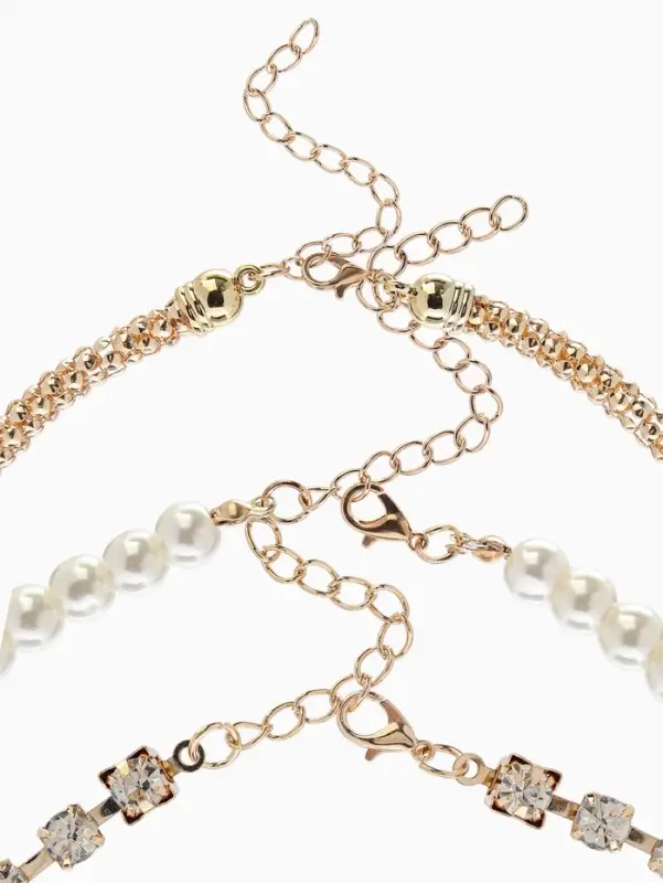 Чокер "Стиль" (набор 3шт) шар №8, со стразинками, тянется, 35+удл, цвет белый в золоте