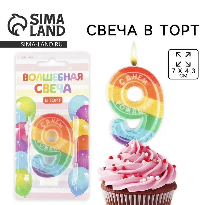 Свеча для торта, цифра 9 «С Днем рождения», 7 х 4,3 см Свеча для торта, цифра 9 «С Днем рождения», 7 х 4,3 см
