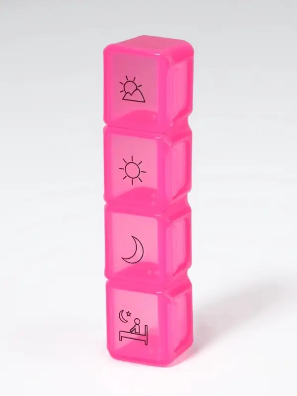 Таблетница, 10×2.3×2.3 см, 4 секции, розовая