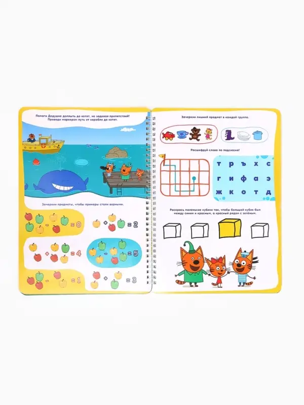 Книга многоразовая &laquo;Замечательные задачки&raquo;, А4, 32 стр., 4 маркера, Три кота