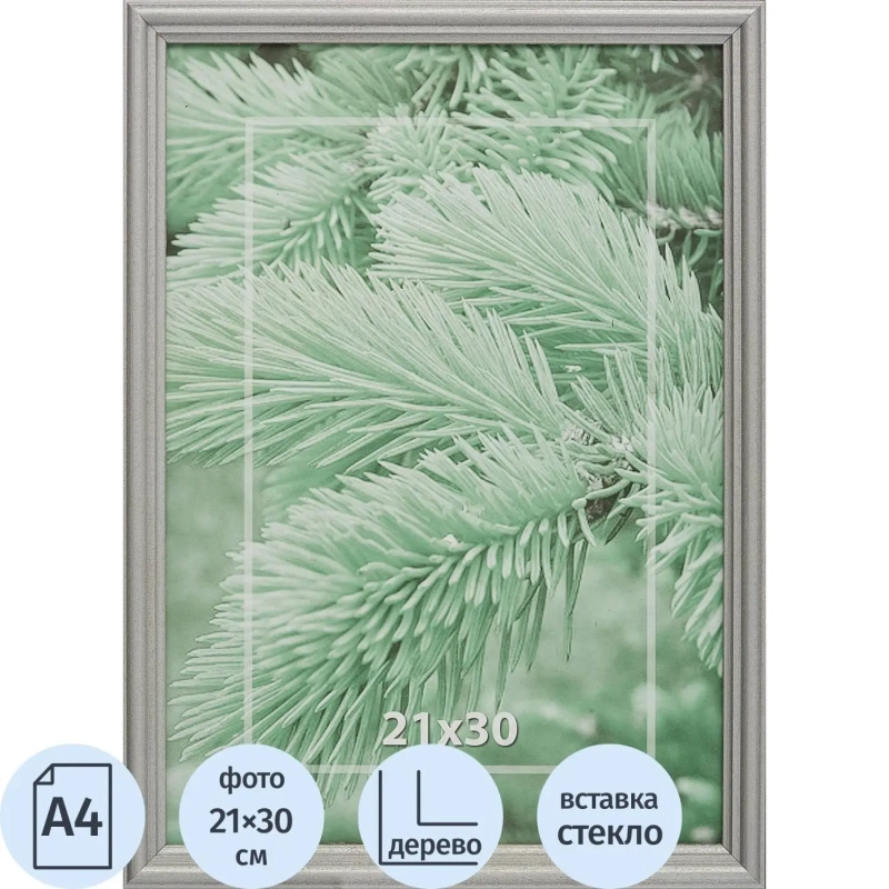 Рамка 21х30см деревянная, профиль №1, цвет 'серебр