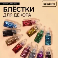 Блёстки для декора &laquo;Сияние&raquo;, набор 12 бутылочек, средние, разноцветные