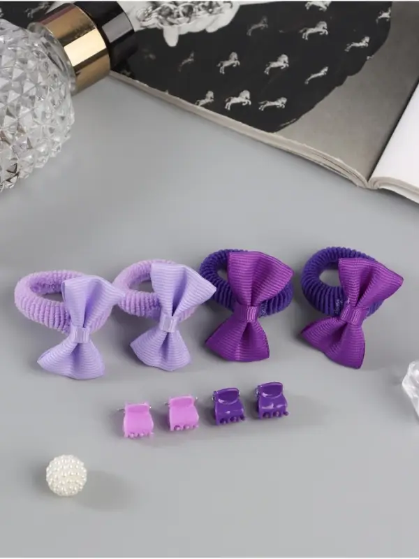 Набор для волос «Фиалка»: 4 краба, 4 резинки, бантик, розово-фиолетовый