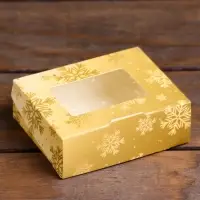 Коробка подарочная новогодняя складная «Золотые снежинки», 10×8×3.5 см