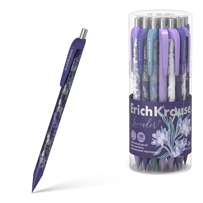 Механический карандаш ErichKrause «Lavender», НВ, 0.5 мм, матовый корпус Soft-Touch, фольгированные элементы, в тубусе, МИКС Механический карандаш ErichKrause «Lavender», НВ, 0.5 мм, матовый корпус Soft-Touch, фольгированные элементы, в тубусе, МИКС