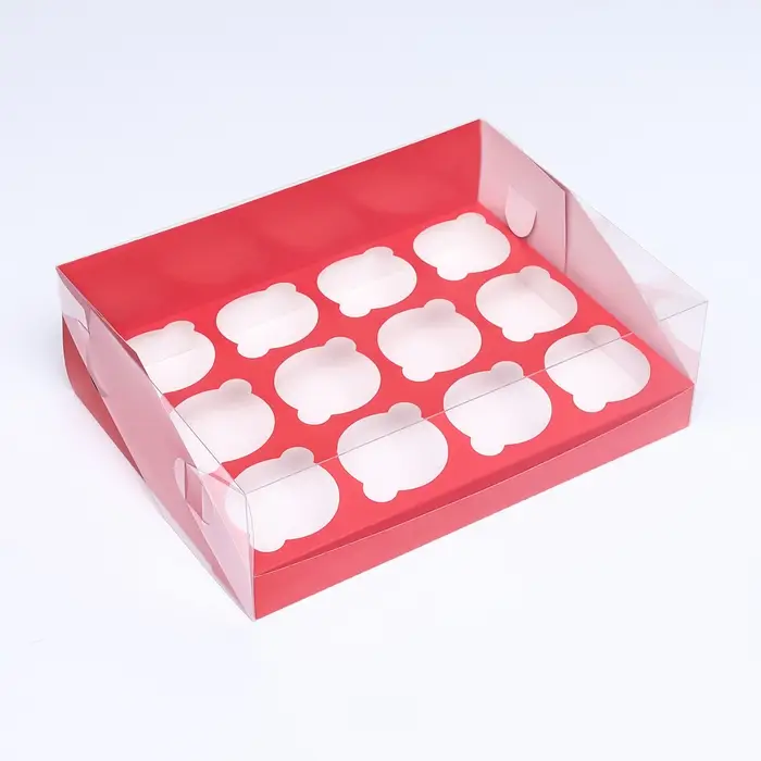 Кондитерская складная коробка для 12 капкейков 31×23.5×10 см, красная Кондитерская складная коробка для 12 капкейков 31×23.5×10 см, красная