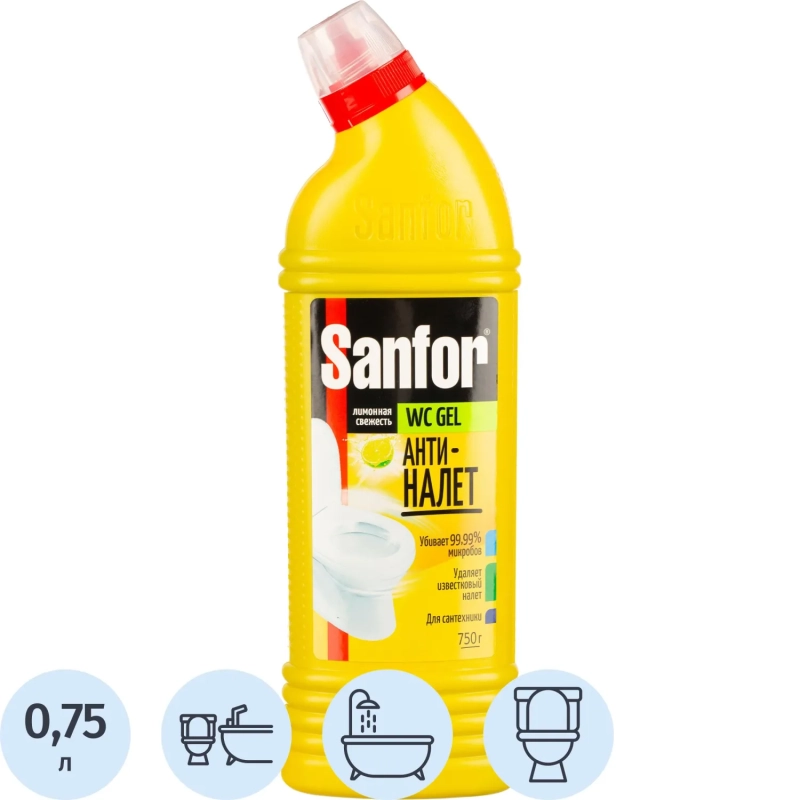 Средство для сантехники SANFOR WС гель 750 г, лимонная свежесть