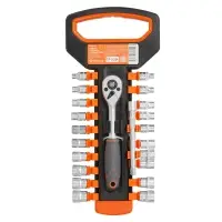 Набор головок 1/4"DR с трещоткой 72Т 22пр. (4-13мм, дюйм. размеры 5/32"DR-1/2"DR, удл. 100мм)