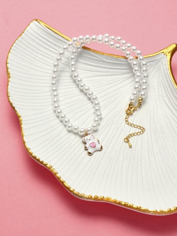 Бусы детские «Выбражулька» мишка, жемчуг, белые в золоте