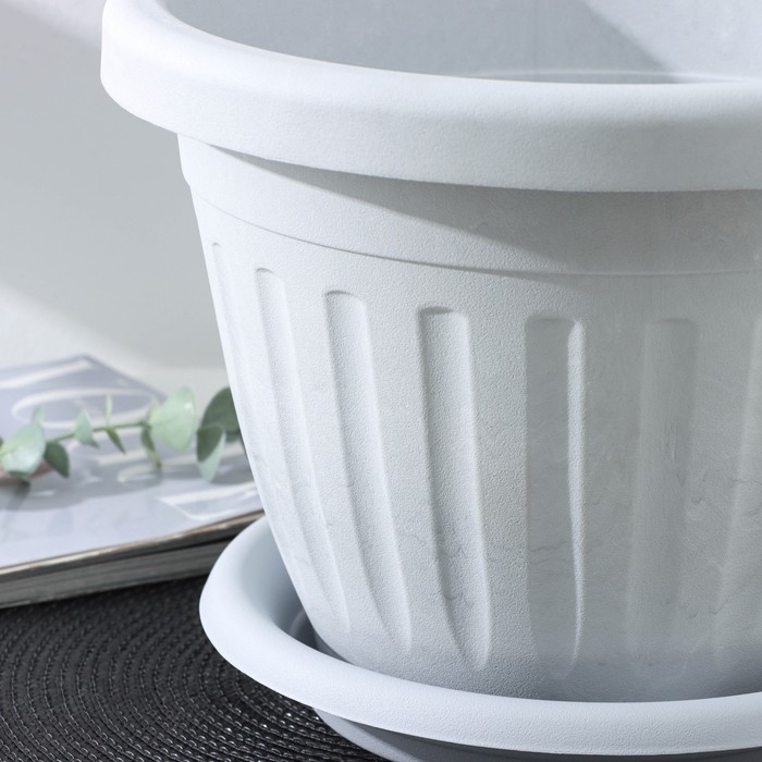 Горшок для цветов с поддоном «Сильвер ЭКО», 7,2 л, d=28 см, светло-серый Горшок для цветов с поддоном «Сильвер ЭКО», 7,2 л, d=28 см, светло-серый