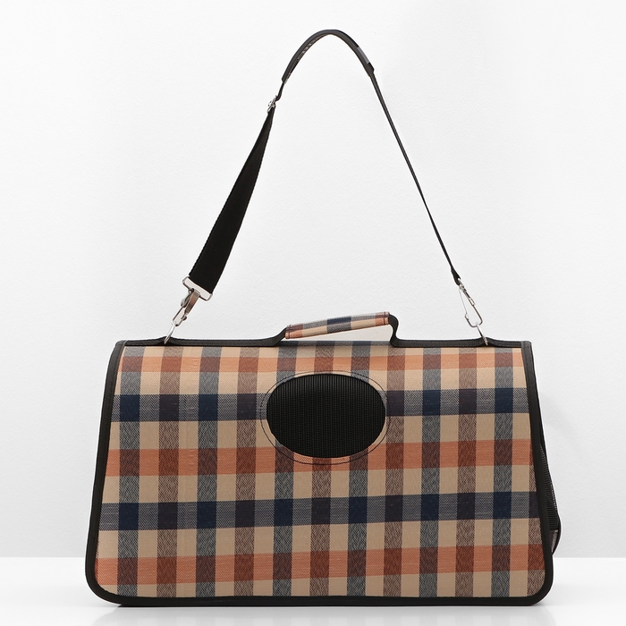 Сумка-переноска каркасная со шторкой, размер L, 53 х 22 х 29 см, клетчатая Сумка-переноска каркасная со шторкой, размер L, 53 х 22 х 29 см, клетчатая