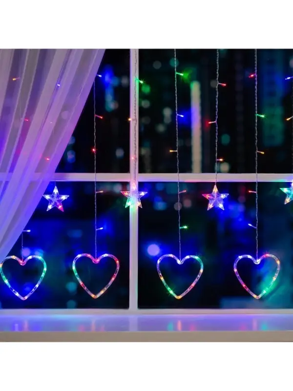 Гирлянда &laquo;Бахрома&raquo; 2.4&times;0.9 м с насадками &laquo;Сердце&raquo;, IP20, прозрачная нить, 186 LED, свечение мульти, 8 режимов, 220 В