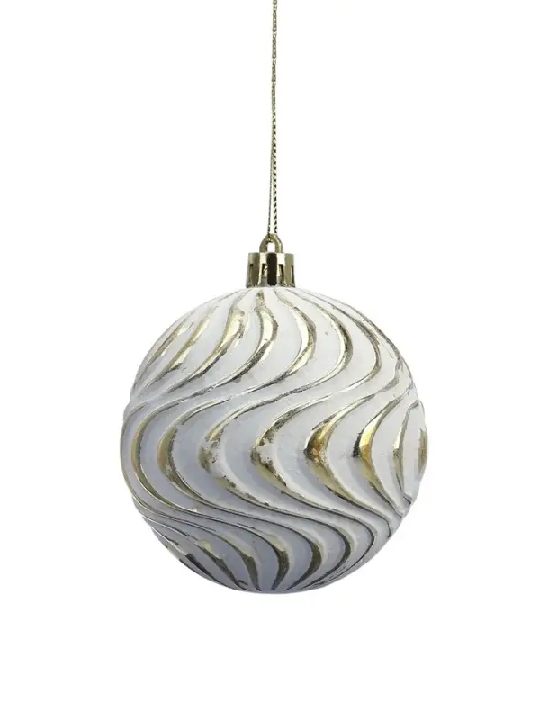 Ёлочные игрушки 6 шт. «Вестон», шары новогодние, d=8 см, винтаж, бело-золотой