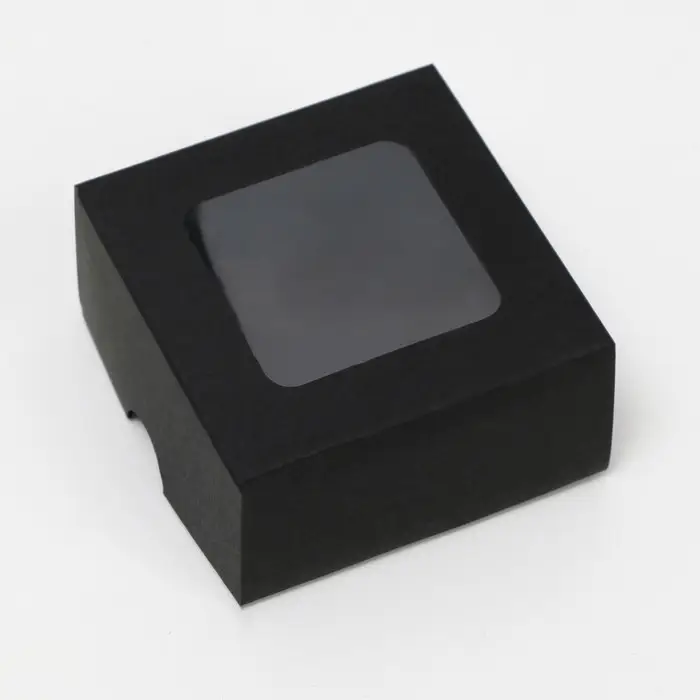 Коробка складная, крышка-дно, с окном, черная, 8&times;8&times;4 см