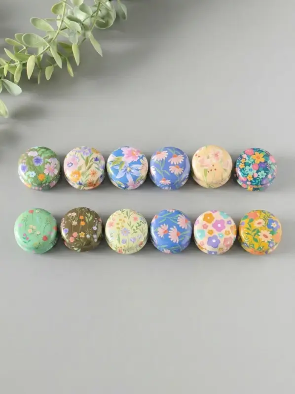 Шкатулка металл круглая "Полевые цветы" набор 12 шт 4х4х2 см