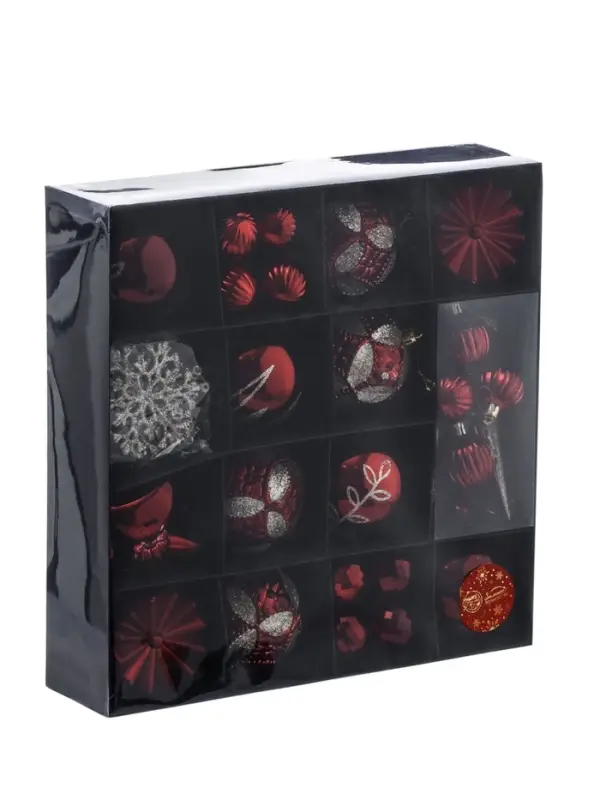 Набор украшений пластик 60 шт Набор украшений пластик 60 шт "Зима в подарках" красный