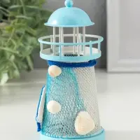 Сувенир настольный "Маяк с корабликом" сетка, голубой, 3хLR1130, RGB, LED 7,5х7,5х18 см