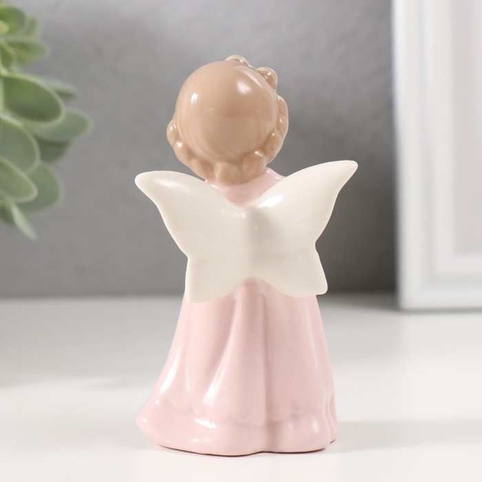 Сувенир керамика "Девочка-ангел в розовом платье с бантом на голове"9,5х5,3х4 см