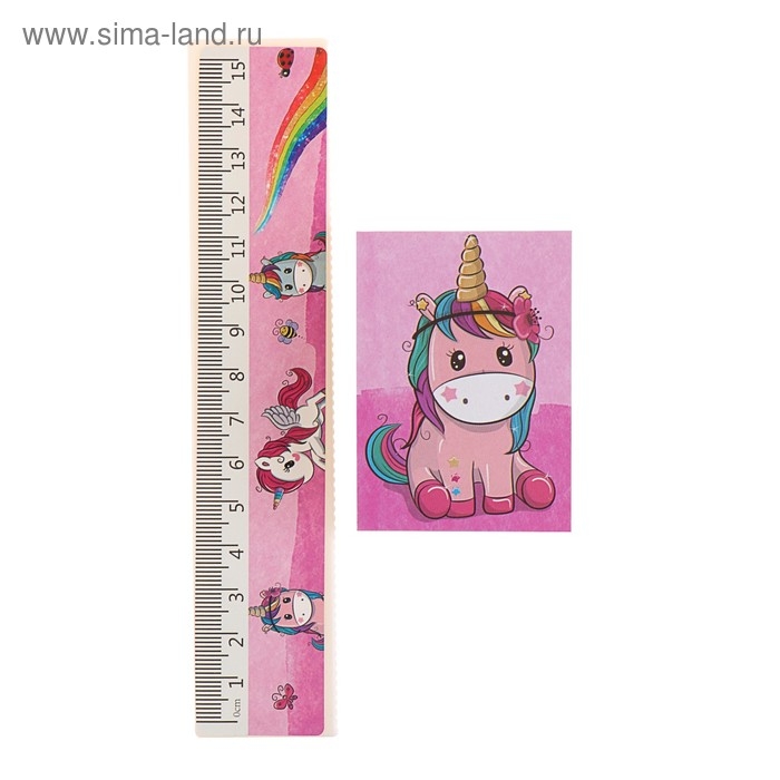 Набор настольный детский "Единорог" (подставка+2 карандаша+линейка+точилка+ластик+блокнот 8 листов)