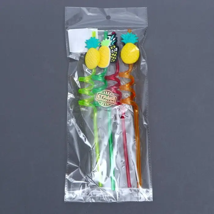 Трубочки для коктейля «Ананасы», набор, 4 шт., цвет МИКС Трубочки для коктейля «Ананасы», набор, 4 шт., цвет МИКС