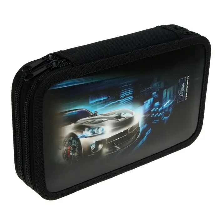 Пенал 2 секции, 125 х 205 мм, с наполнением 23 предмета, Calligrata Пенал 2 секции, 125 х 205 мм, с наполнением 23 предмета, Calligrata "Авто" ламинированный картон, 30П26/2/set