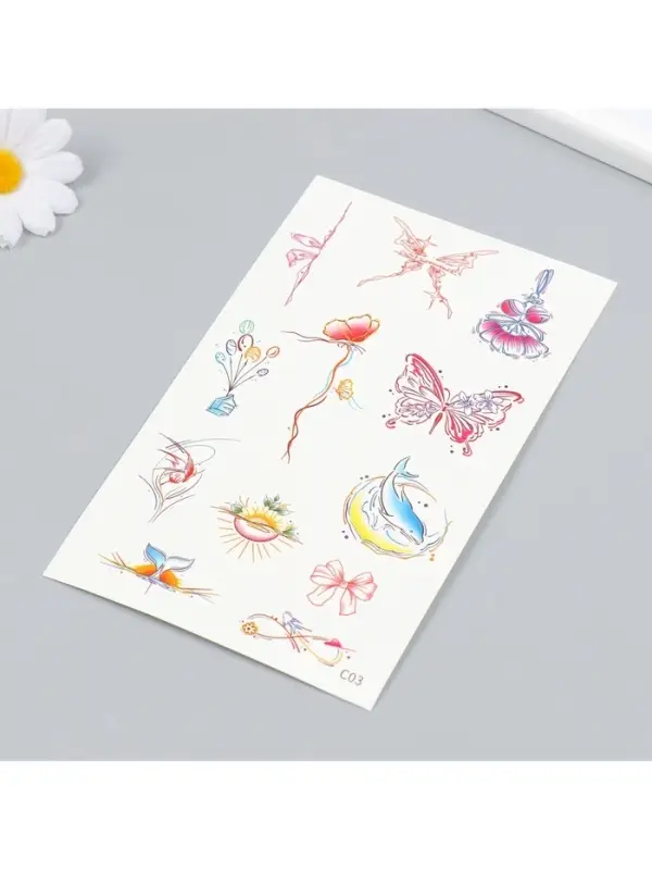 Переводные тату на тело цветные «Милые бабочки и дельфин», 18×11 см