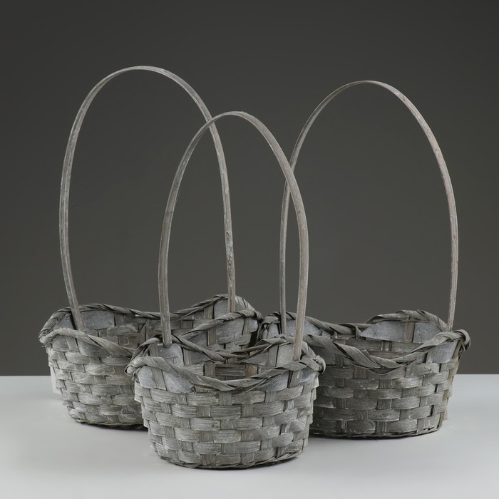 Набор корзин, 19х7,5х9,5/31 см, 22х9х11/34 см, 24х9х11,5/35 см, 3 шт, серые, бамбук Набор корзин, 19х7,5х9,5/31 см, 22х9х11/34 см, 24х9х11,5/35 см, 3 шт, серые, бамбук
