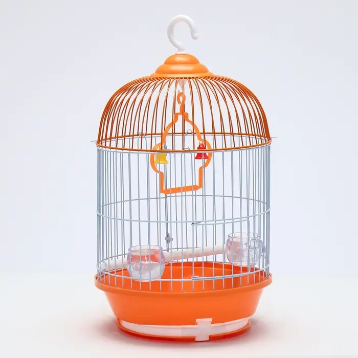 Клетка для птиц круглая укомплектованная Bd=4/2, 23.5&times;33 см, оранжевая (фасовка 20 шт.)