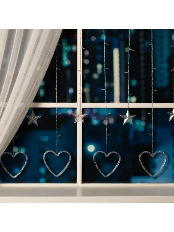 Гирлянда &laquo;Бахрома&raquo; 2.4&times;0.9 м с насадками &laquo;Сердце&raquo;, IP20, прозрачная нить, 186 LED, свечение мульти, 8 режимов, 220 В