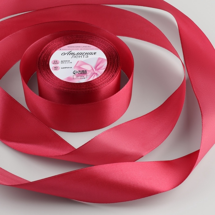 Лента атласная, 40 мм &times; 23 &plusmn; 1 м, цвет малиново-красный №134