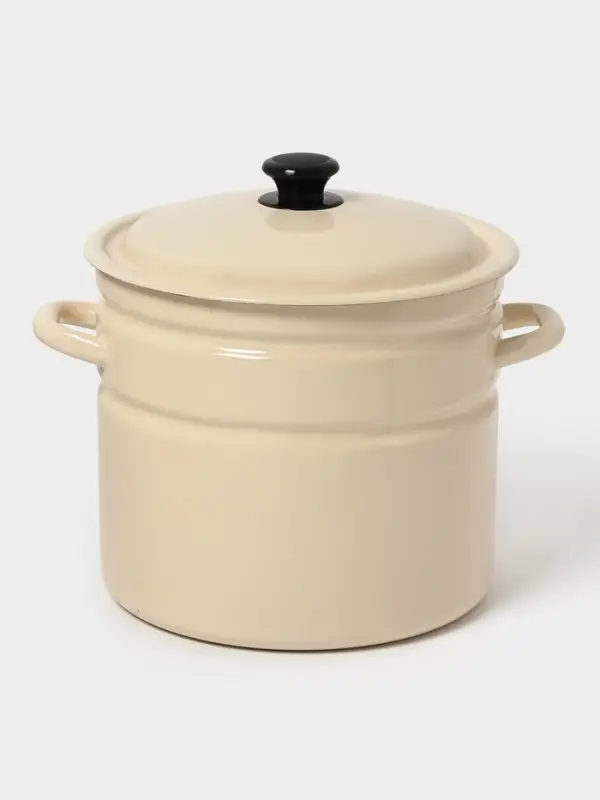 Кастрюля эмалированная, 10 л, d=26.5 см, с крышкой, без декора, цвет слоновой кости